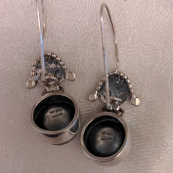 Peacock pearl sterling Silver earrings. Bali crafted Dangle drops,1 1/2"New